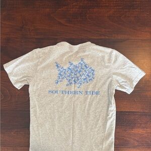 Southern Tide Heather Gray Tee with Blue Design